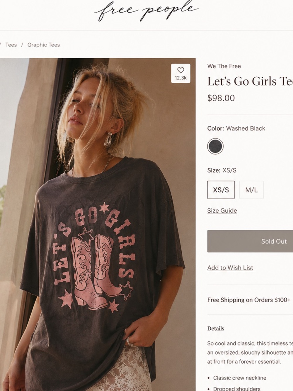 Free People Washed Black Tee with Pink Cowboy Boot Graphic